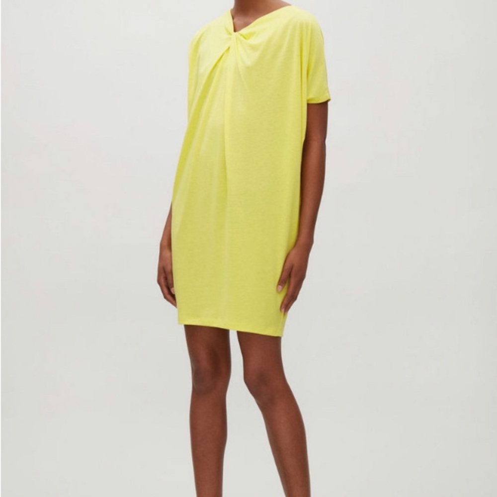 COS Twisted Chest Shirt Dress size EU XS Summer Vacation Beachy Artsy Yellow